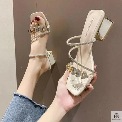 Rhinestone Embellish Flat Sandals - Fashionnsio