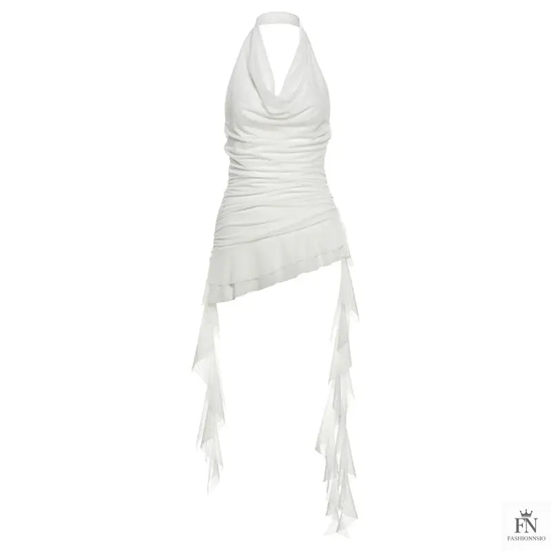 Halter Ruched Tassel Ruffle Top - Fashionnsio