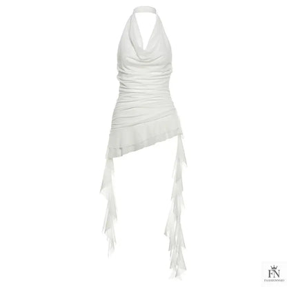 Halter Ruched Tassel Ruffle Top - Fashionnsio