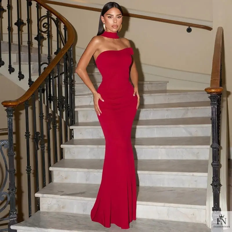 One Shoulder Long Dress With Scarf - Fashionnsio