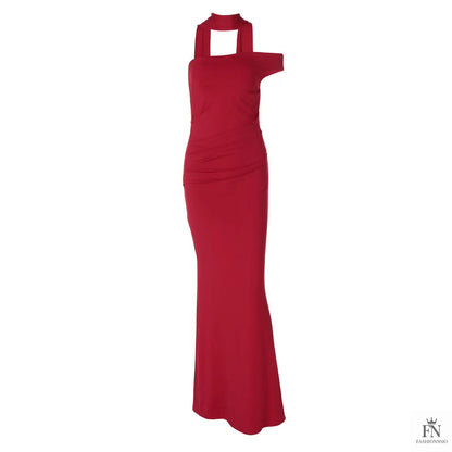 One Shoulder Long Dress With Scarf - Fashionnsio