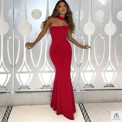 One Shoulder Long Dress With Scarf - Fashionnsio