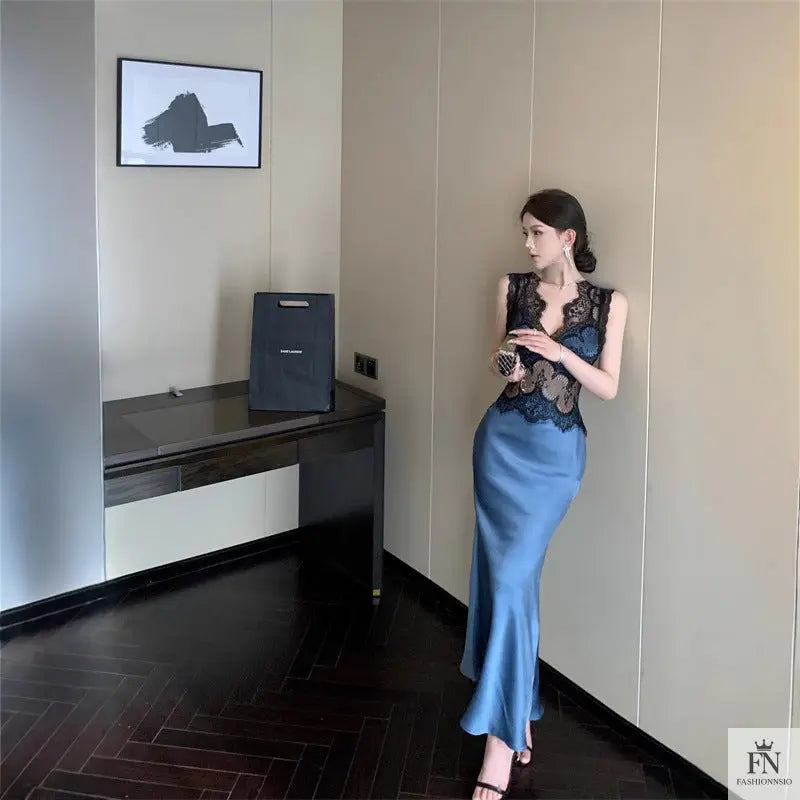 Lace Patchwork Evening Gown Dress - Fashionnsio