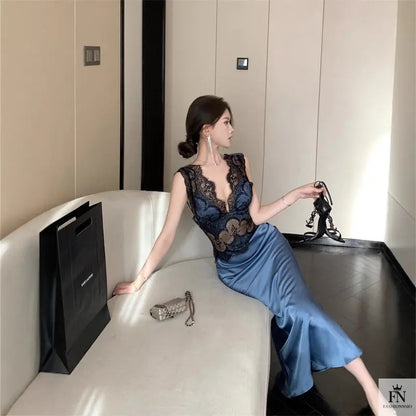 Lace Patchwork Evening Gown Dress - Fashionnsio