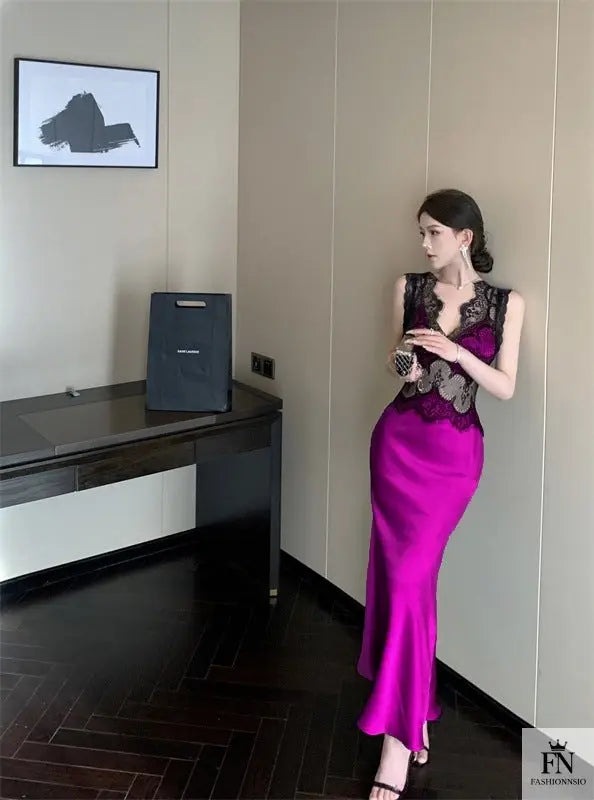 Lace Patchwork Evening Gown Dress - Fashionnsio