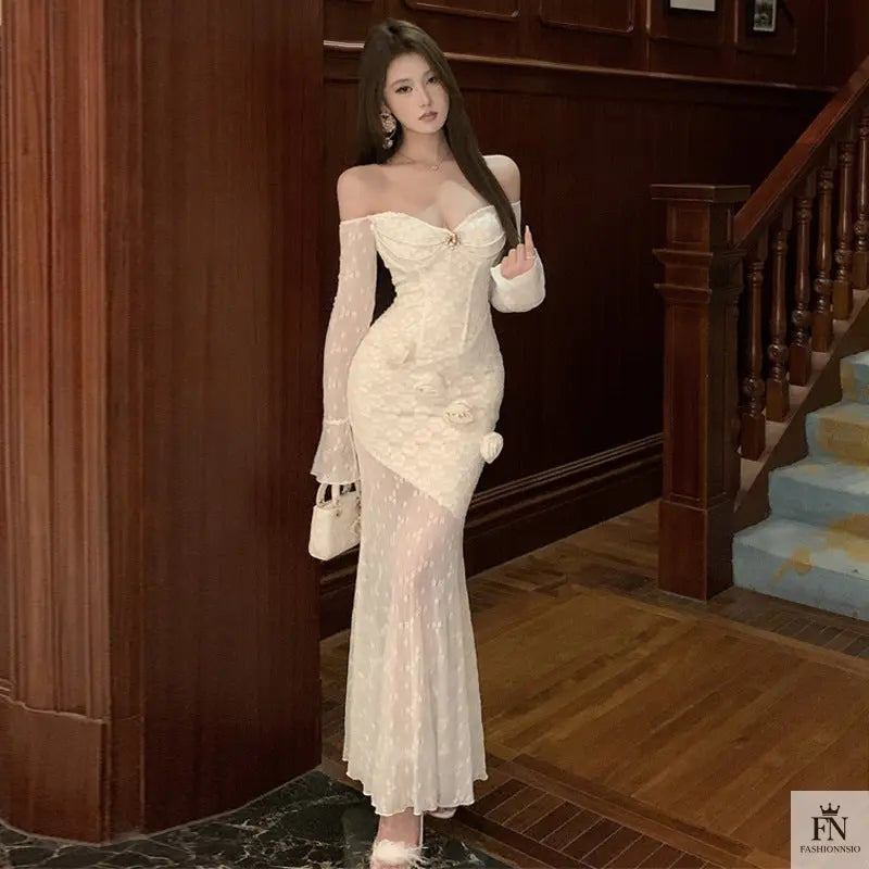 Lace 3D Floral Bodycon Dress - Fashionnsio