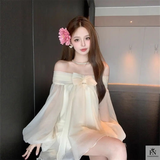 Off Shoulder Mini Bow Dress - Fashionnsio