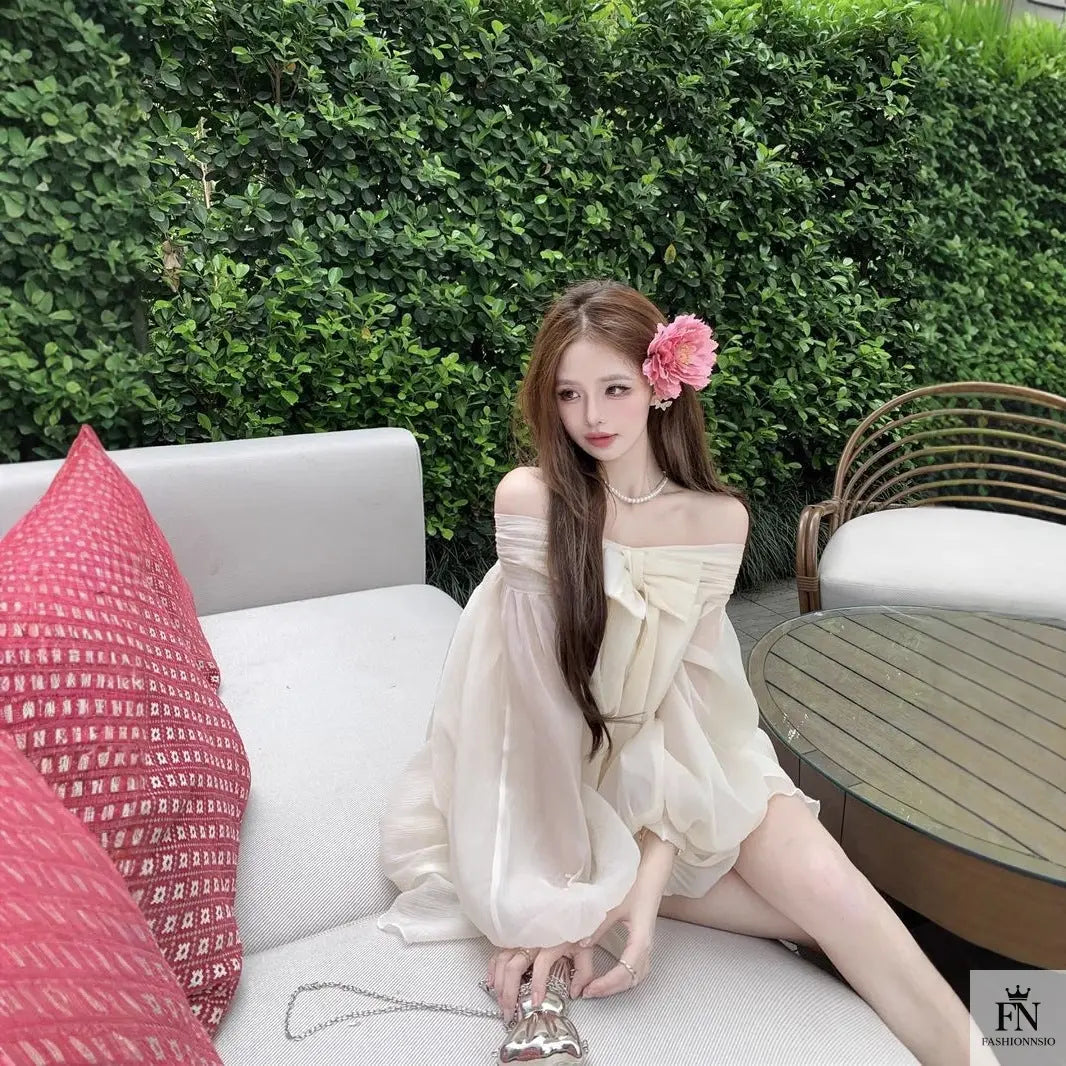 Off Shoulder Mini Bow Dress - Fashionnsio