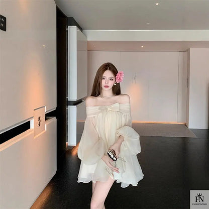 Off Shoulder Mini Bow Dress - Fashionnsio