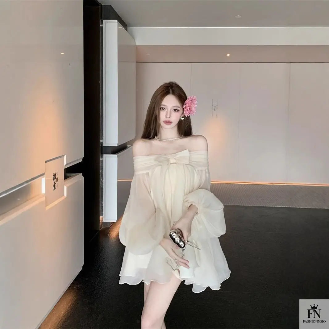 Off Shoulder Mini Bow Dress - Fashionnsio