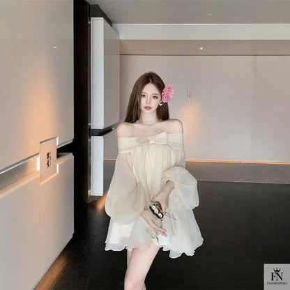 Off Shoulder Mini Bow Dress - Fashionnsio