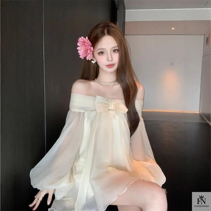 Off Shoulder Mini Bow Dress - Fashionnsio