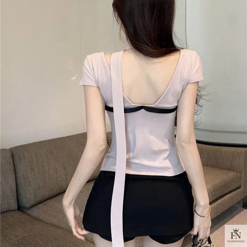 Y2K Bow Top With Scarf - Fashionnsio