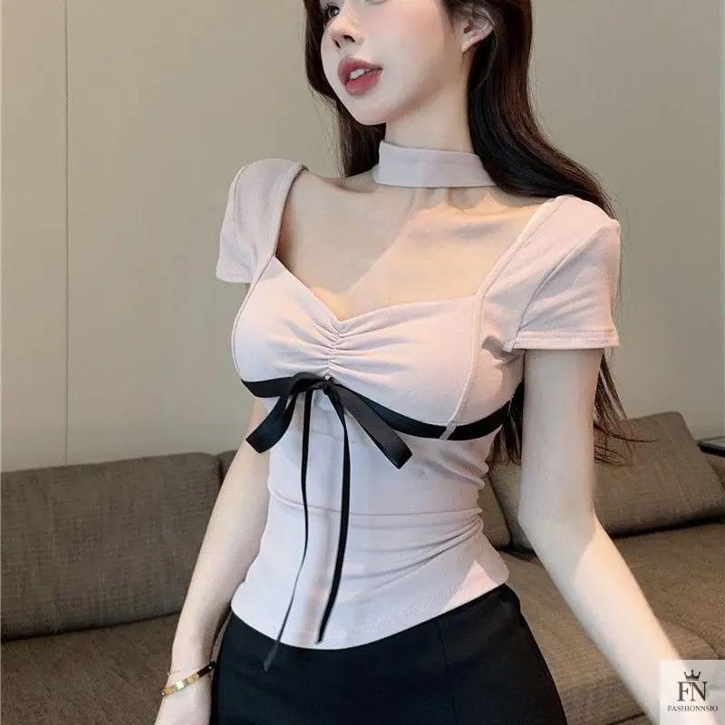 Y2K Bow Top With Scarf - Fashionnsio