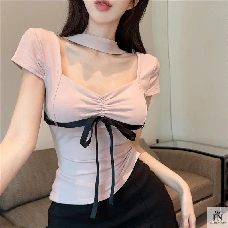 Y2K Bow Top With Scarf - Fashionnsio