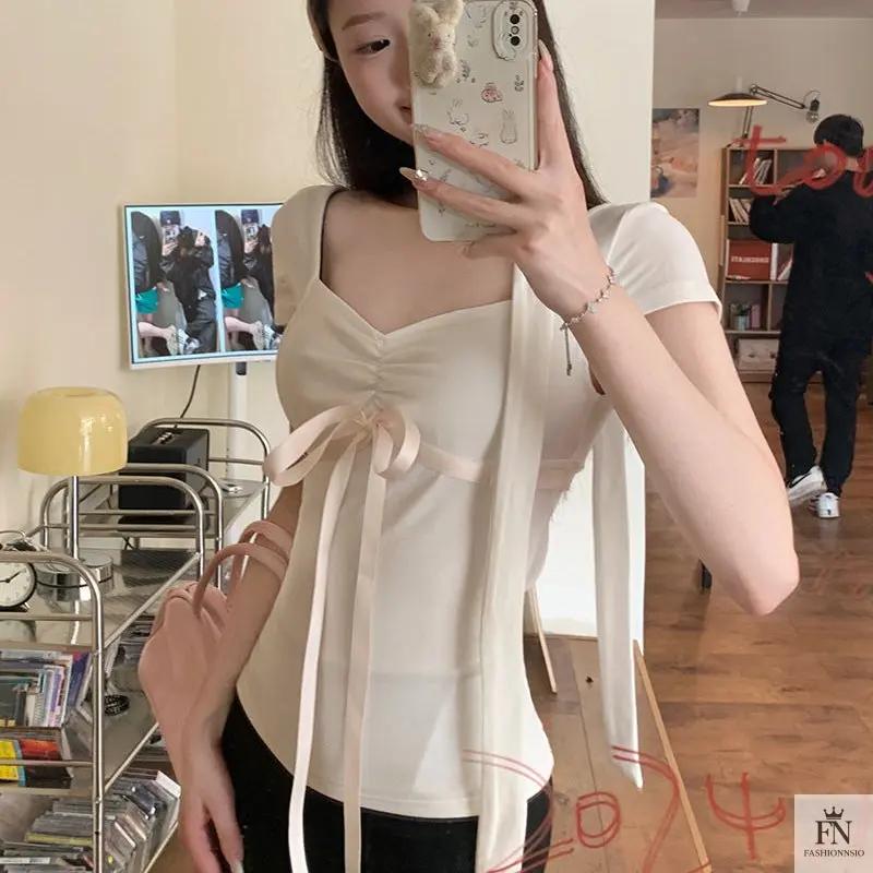 Y2K Bow Top With Scarf - Fashionnsio