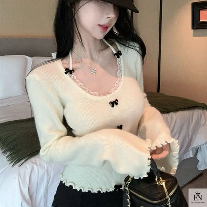 Y2K Patchwork Halter Bow Top - Fashionnsio