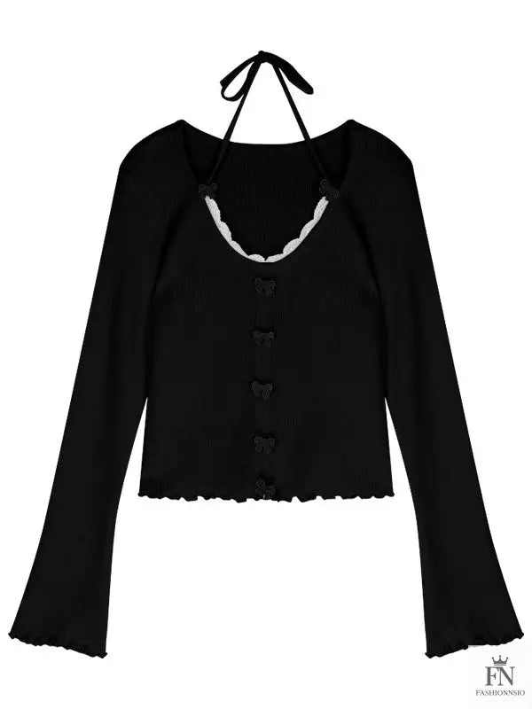 Y2K Patchwork Halter Bow Top - Fashionnsio