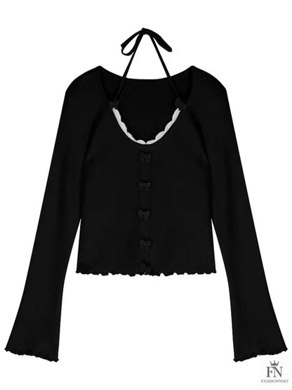 Y2K Patchwork Halter Bow Top - Fashionnsio