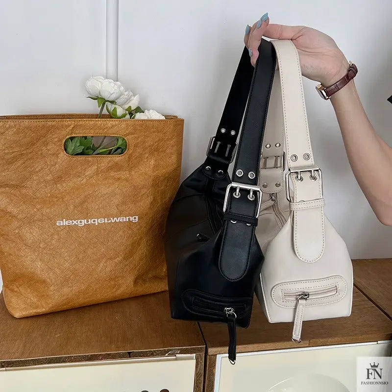 Y2K Retro Buckle Shoulder Bags - Fashionnsio