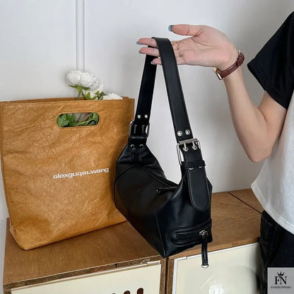 Y2K Retro Buckle Shoulder Bags - Fashionnsio