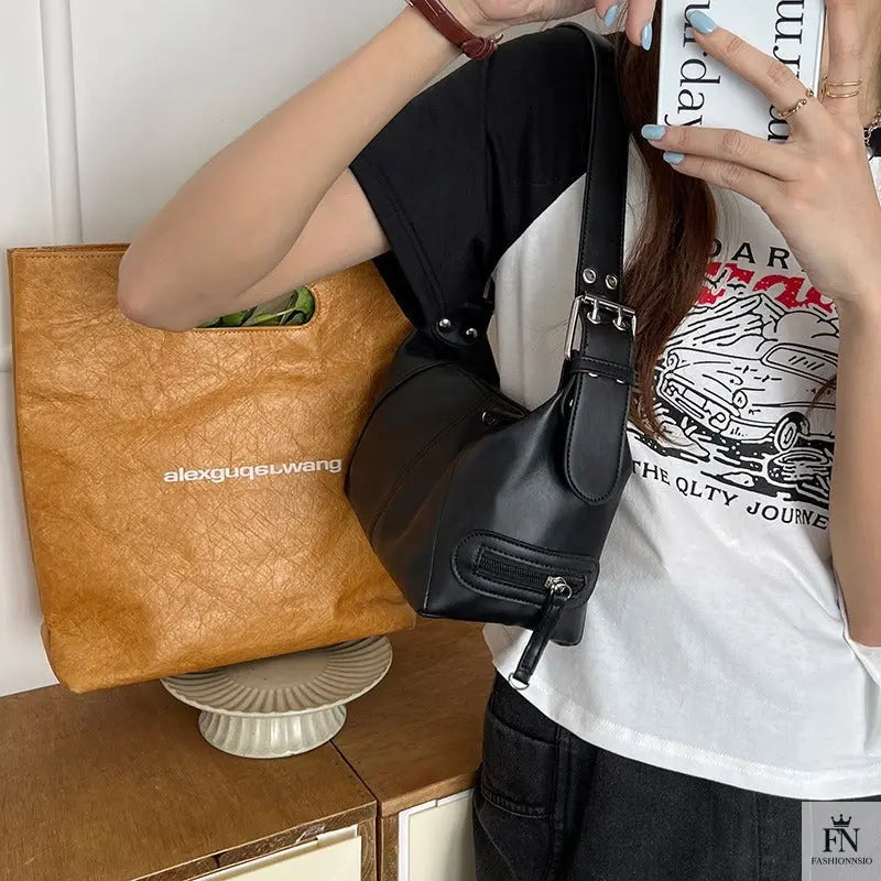 Y2K Retro Buckle Shoulder Bags - Fashionnsio