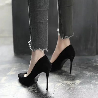 Black Suede Pointed Stiletto High Heels