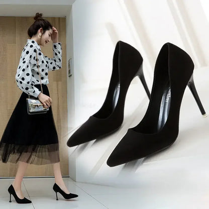 Black Suede Pointed Stiletto High Heels