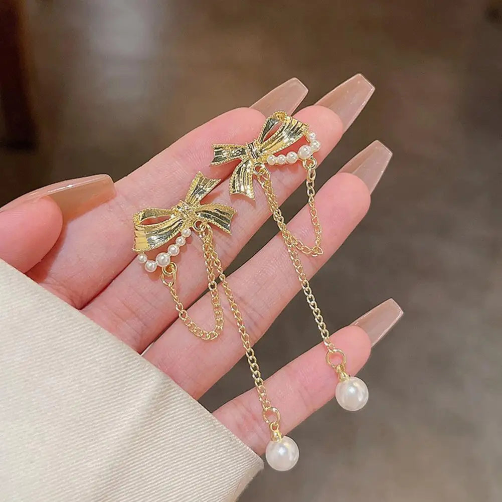 Bow Chain Pearl Tassel Earrings fashionnsio