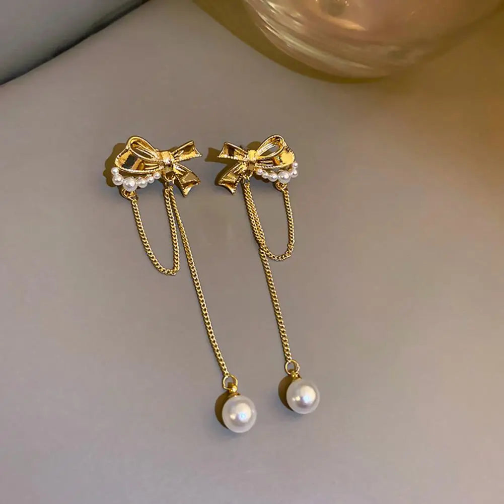 Bow Chain Pearl Tassel Earrings fashionnsio