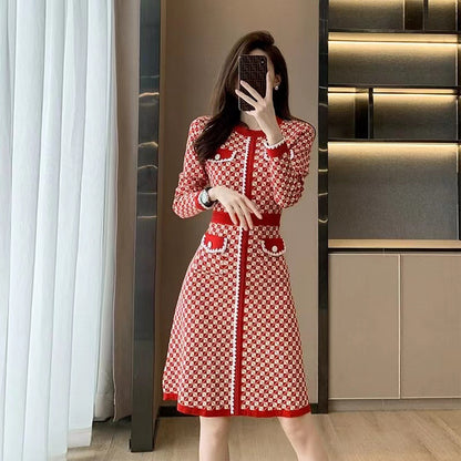 Korean Plaid Knitted Dress