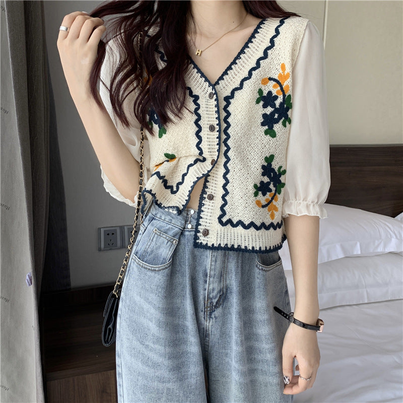 Flower Embroidery Crochet Cardigan/Top