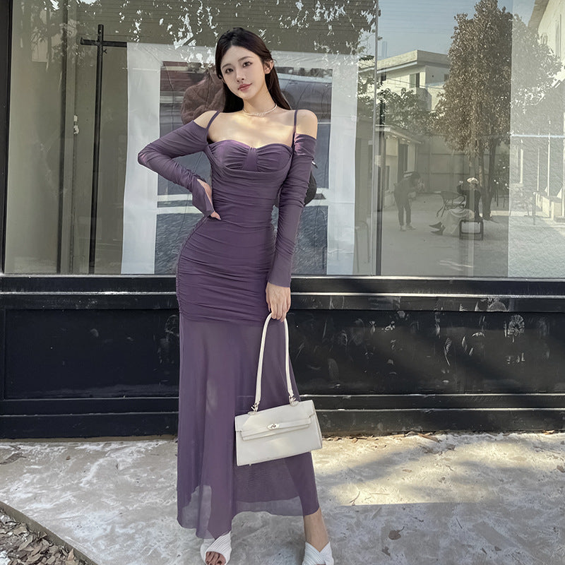 Off Shoulder Mesh Layers Mermaid Dress