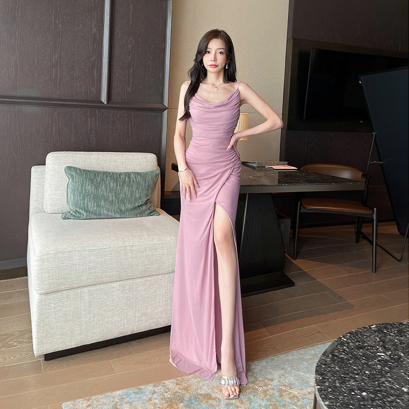 Pleated Slit Long Dress - Fashionnsio