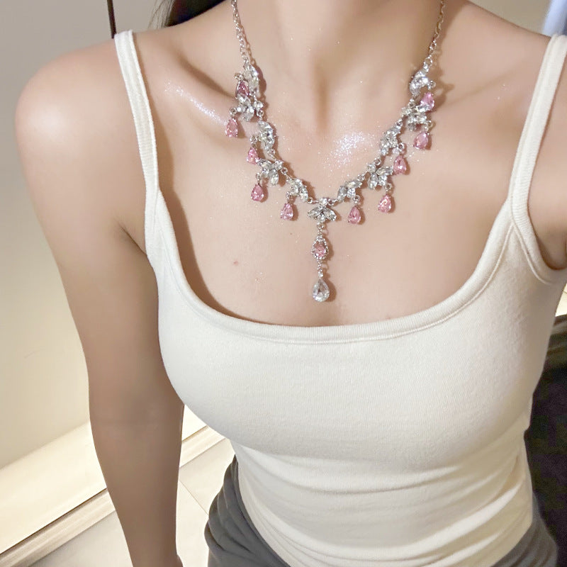 Teardrop Gemstone Diamond Necklace - Fashionnsio