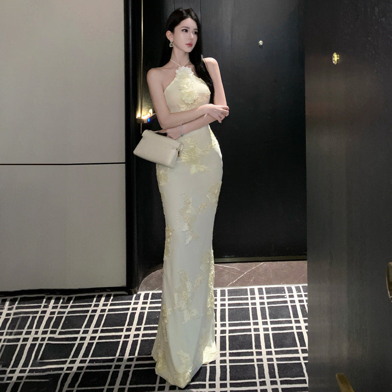Floral Embroidery Bodycon Long Dress - Fashionnsio