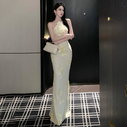 Floral Embroidery Bodycon Long Dress - Fashionnsio
