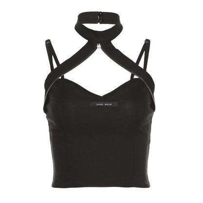 Zipper Halter Neck Crop Top