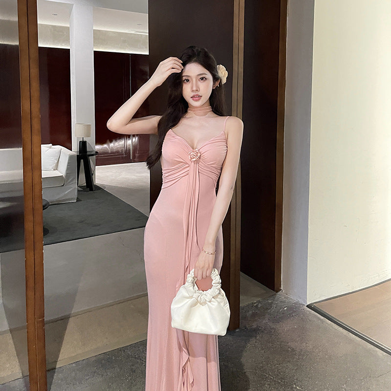 Ruffle Rose Bodycon Long Dress