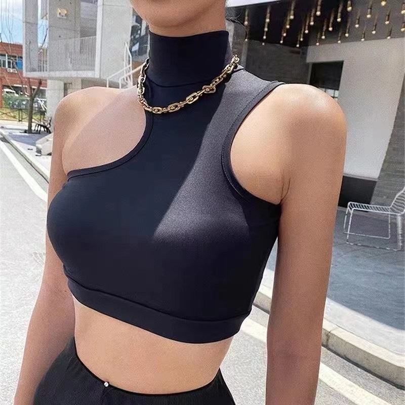 Turtleneck Crop Top With Chest Pad fashionnsio