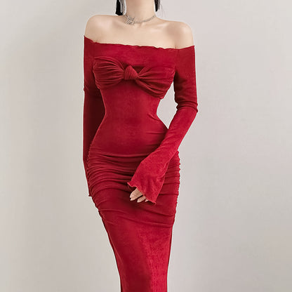 Bow Off Shoulder Long Bodycon Dress