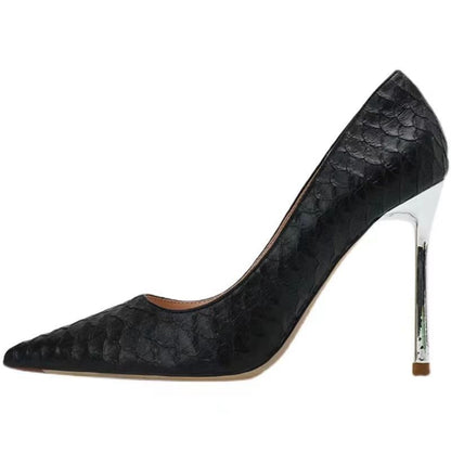 Textured Pointed Stiletto Heels - Fashionnsio