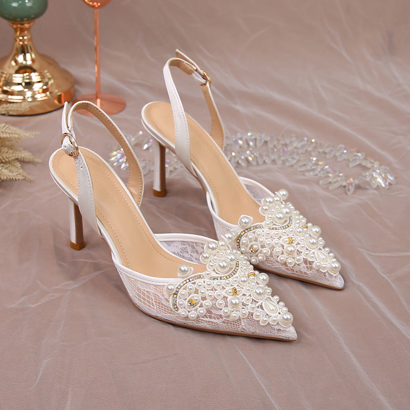 Pearl Crystal Lace White heel