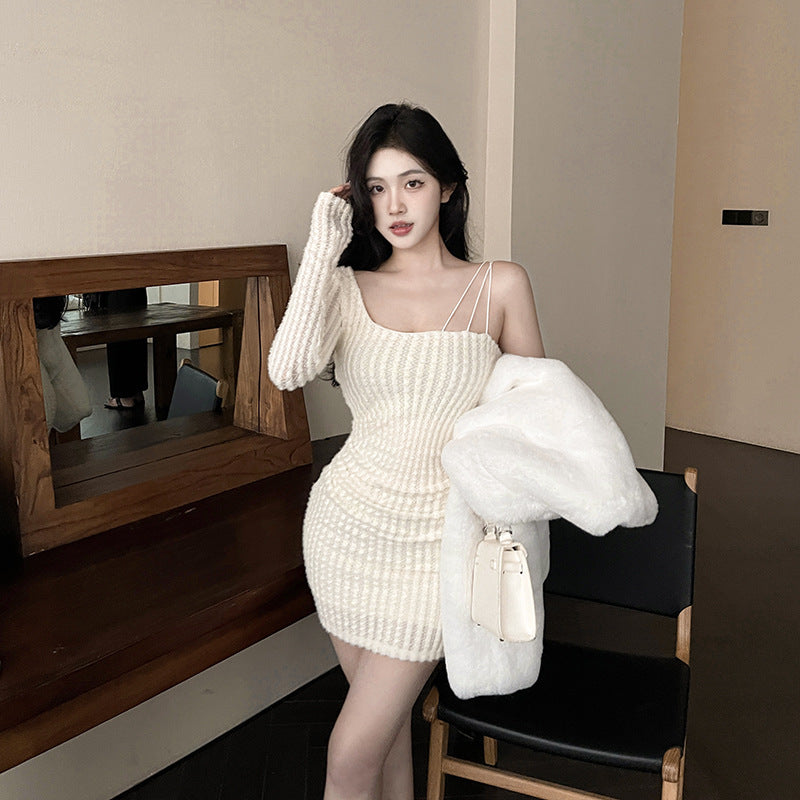 One Shoulder Knitted Bodycon Dress