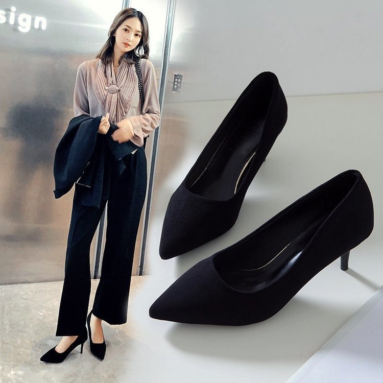 Black Suede Pointed Stiletto High Heels