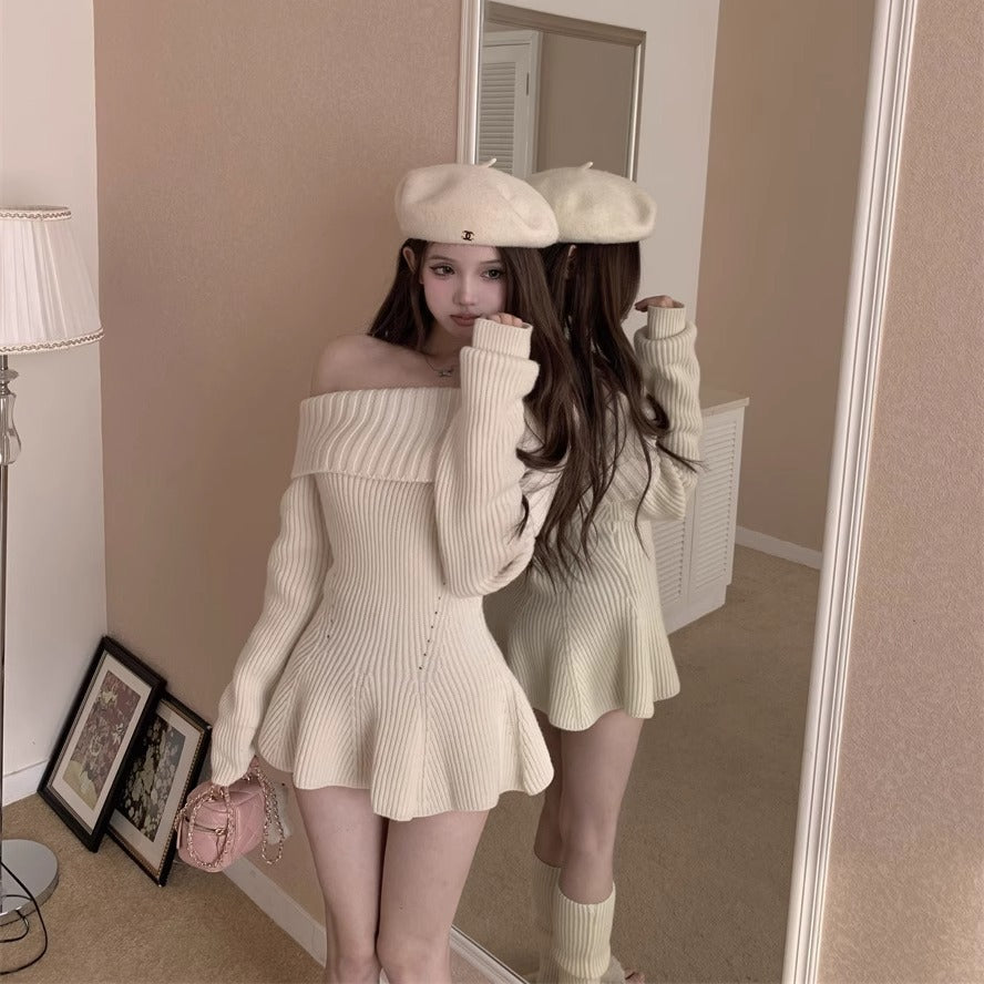 Knit Sweater Off Shoulder Dress - Fashionnsio