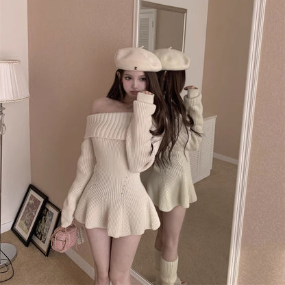 Knit Sweater Off Shoulder Dress - Fashionnsio