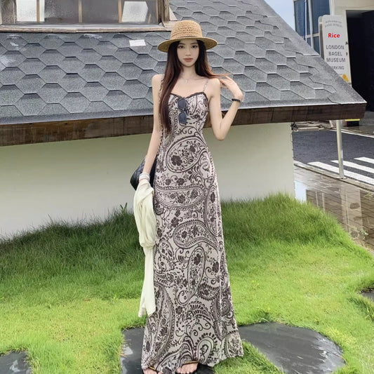 Retro Printed Lace Maxi Dress - Fashionnsio