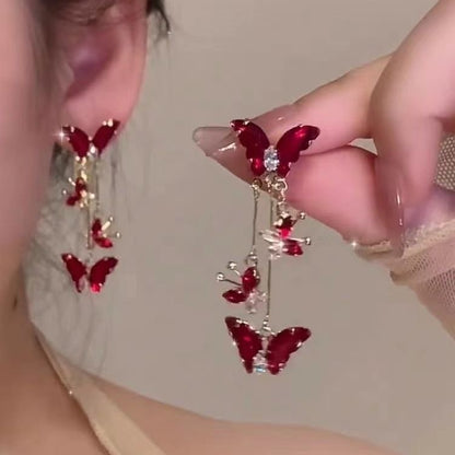 Butterfly Red Tassel Drop Earrings fashionnsio