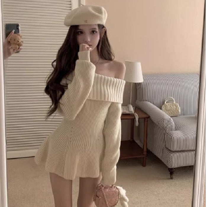 Knit Sweater Off Shoulder Dress - Fashionnsio